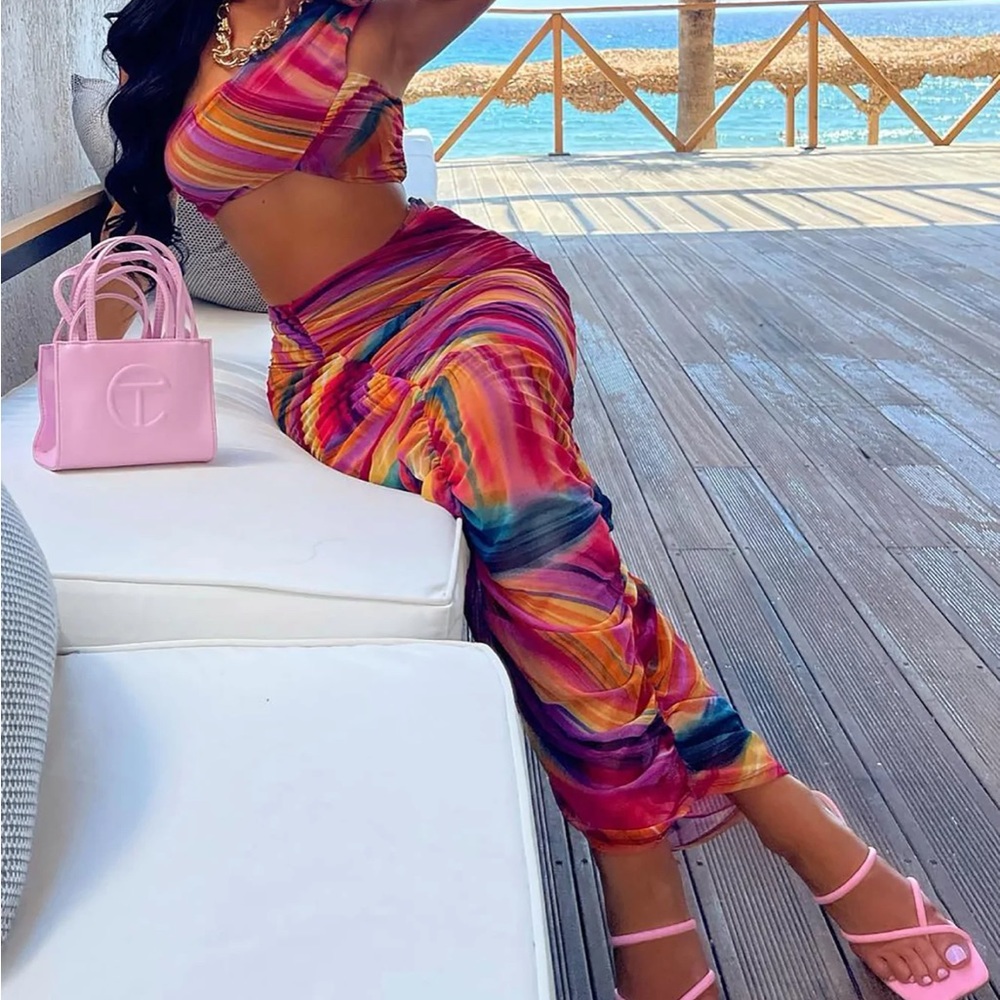 Real And True Mesh Skirt Set - Pink/combo